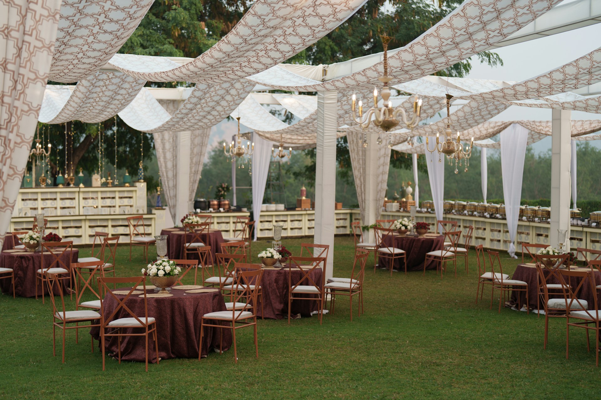 Luxury event setup with chandeliers